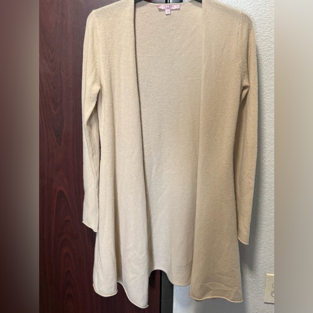 Calypso St. Barth Cream Lightweight Cashmere Open Duster/Cardigan EUC Size Small